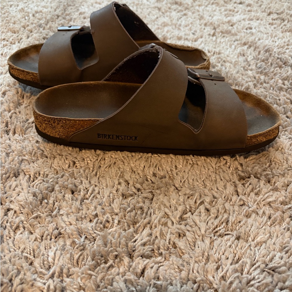 Birkenstock Two-Strap Arizona Slide Mocha brown with Copper Buckles - Picture 3 of 4